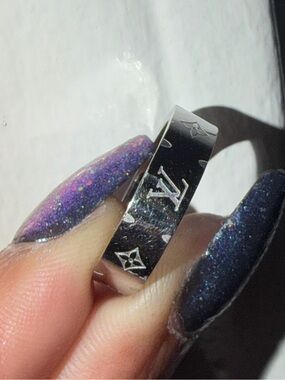Louis Vuitton Silver-Tone Monogram Band Ring - Size 6